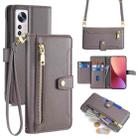 For Xiaomi 12 Sheep Texture Cross-body Zipper Wallet Leather Phone Case(Grey) - 1