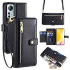 For Xiaomi 12 Lite Sheep Texture Cross-body Zipper Wallet Leather Phone Case(Black) - 1