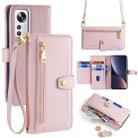 For Xiaomi 12 Pro Sheep Texture Cross-body Zipper Wallet Leather Phone Case(Pink) - 1