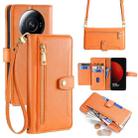 For Xiaomi 12S Ultra Sheep Texture Cross-body Zipper Wallet Leather Phone Case(Orange) - 1