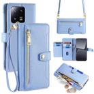 For Xiaomi 13 Pro Sheep Texture Cross-body Zipper Wallet Leather Phone Case(Blue) - 1