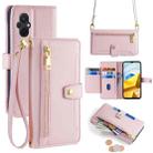 For Xiaomi Poco M5 4G Sheep Texture Cross-body Zipper Wallet Leather Phone Case(Pink) - 1