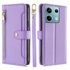 For Xiaomi Redmi Note 13 4G Sheep Texture Cross-body Zipper Wallet Leather Phone Case(Purple) - 1