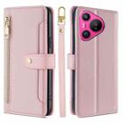 For Huawei Pura 70 5G Sheep Texture Cross-body Zipper Wallet Leather Phone Case(Pink) - 1