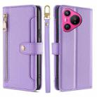 For Huawei Pura 70 5G Sheep Texture Cross-body Zipper Wallet Leather Phone Case(Purple) - 1