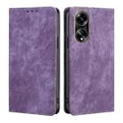 For OPPO A1 5G RFID Anti-theft Brush Magnetic Leather Phone Case(Purple) - 1