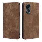 For OPPO A58 4G RFID Anti-theft Brush Magnetic Leather Phone Case(Brown) - 1