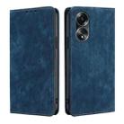 For OPPO A58 4G RFID Anti-theft Brush Magnetic Leather Phone Case(Blue) - 1