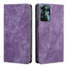 For OPPO Reno11 F 5G RFID Anti-theft Brush Magnetic Leather Phone Case(Purple) - 1