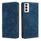 For OPPO Reno12 5G Global RFID Anti-theft Brush Magnetic Leather Phone Case(Blue) - 1