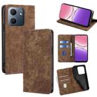For OPPO A5x 5G Global RFID Anti-theft Brush Magnetic Leather Phone Case(Brown) - 1