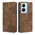 For vivo Y78 Plus 5G RFID Anti-theft Brush Magnetic Leather Phone Case(Brown) - 1