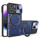 For iPhone 14 Pro CD Texture Sliding Camshield Magnetic Holder Phone Case(Blue) - 1