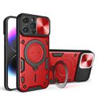 For iPhone 14 Pro Max CD Texture Sliding Camshield Magnetic Holder Phone Case(Red) - 1