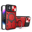 For iPhone 12 CD Texture Sliding Camshield Magnetic Holder Phone Case(Red) - 1