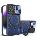 For iPhone 15 Pro CD Texture Sliding Camshield Magnetic Holder Phone Case(Blue) - 1