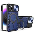 For iPhone 15 Plus CD Texture Sliding Camshield Magnetic Holder Phone Case(Blue) - 1