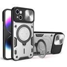 For iPhone 15 Plus CD Texture Sliding Camshield Magnetic Holder Phone Case(Silver) - 1