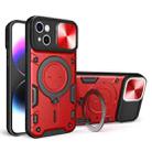 For iPhone 15 CD Texture Sliding Camshield Magnetic Holder Phone Case(Red) - 1