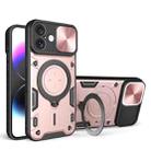 For iPhone 16 Plus CD Texture Sliding Camshield Magnetic Holder Phone Case(Pink) - 1