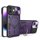 For iPhone 16 Plus CD Texture Sliding Camshield Magnetic Holder Phone Case(Purple) - 1