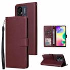 For Xiaomi Redmi 11A 4G Multifunctional 3 Card Slots Leather Phone Case(Wine Red) - 1