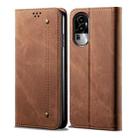 For OPPO Reno10 Global / Reno10 Pro Global Denim Texture Casual Style Horizontal Flip Leather Case(Brown) - 1