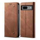 For Google Pixel 7a Denim Texture Casual Style Horizontal Flip Leather Case(Brown) - 1