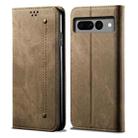 For Google Pixel 8 Denim Texture Casual Style Horizontal Flip Leather Case(Khaki) - 1