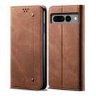 For Google Pixel 8 Denim Texture Casual Style Horizontal Flip Leather Case(Brown) - 1