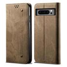 For Google Pixel 8 Pro Denim Texture Casual Style Horizontal Flip Leather Case(Khaki) - 1