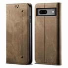 For Google Pixel 8A Denim Texture Casual Style Horizontal Flip Leather Case(Khaki) - 1