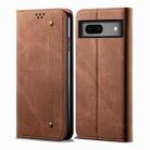 For Google Pixel 8A Denim Texture Casual Style Horizontal Flip Leather Case(Brown) - 1