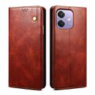 For OPPO A3X 5G India Oil Wax Crazy Horse Texture Leather Phone Case(Brown) - 1