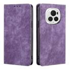 For Honor Magic6 Pro RFID Anti-theft Brush Magnetic Leather Phone Case(Purple) - 1