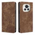 For Honor Magic6 RFID Anti-theft Brush Magnetic Leather Phone Case(Brown) - 1