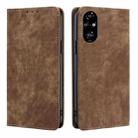 For Honor 200 Pro 5G RFID Anti-theft Brush Magnetic Leather Phone Case(Brown) - 1