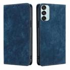 For Samsung Galaxy M15 5G RFID Anti-theft Brush Magnetic Leather Phone Case(Blue) - 1