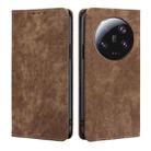 For Xiaomi 13 Ultra 5G RFID Anti-theft Brush Magnetic Leather Phone Case(Brown) - 1
