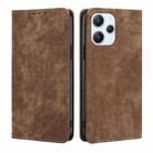 For Xiaomi Redmi 12 4G RFID Anti-theft Brush Magnetic Leather Phone Case(Brown) - 1