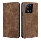 For Xiaomi Redmi K60 Ultra RFID Anti-theft Brush Magnetic Leather Phone Case(Brown) - 1