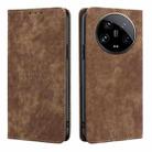 For Xiaomi 14 Ultra 5G RFID Anti-theft Brush Magnetic Leather Phone Case(Brown) - 1