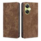 For OnePlus Nord CE 3 Lite 5G RFID Anti-theft Brush Magnetic Leather Phone Case(Brown) - 1