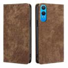 For OnePlus Nord CE 4 Lite 5G RFID Anti-theft Brush Magnetic Leather Phone Case(Brown) - 1