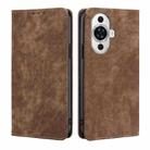 For Huawei nova 11 4G RFID Anti-theft Brush Magnetic Leather Phone Case(Brown) - 1