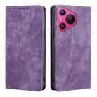 For Huawei Pura 70 RFID Anti-theft Brush Magnetic Leather Phone Case(Purple) - 1