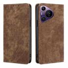 For Huawei Pura 70 Pro / Pro+ RFID Anti-theft Brush Magnetic Leather Phone Case(Brown) - 1