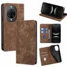 For Huawei nova 14 Ultra 5G RFID Anti-theft Brush Magnetic Leather Phone Case(Brown) - 1