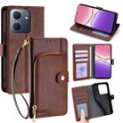 For OPPO A5x 5G Global Zipper Bag Leather Phone Case(Brown) - 1