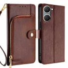 For vivo Y03 4G Zipper Bag Leather Phone Case(Brown) - 1